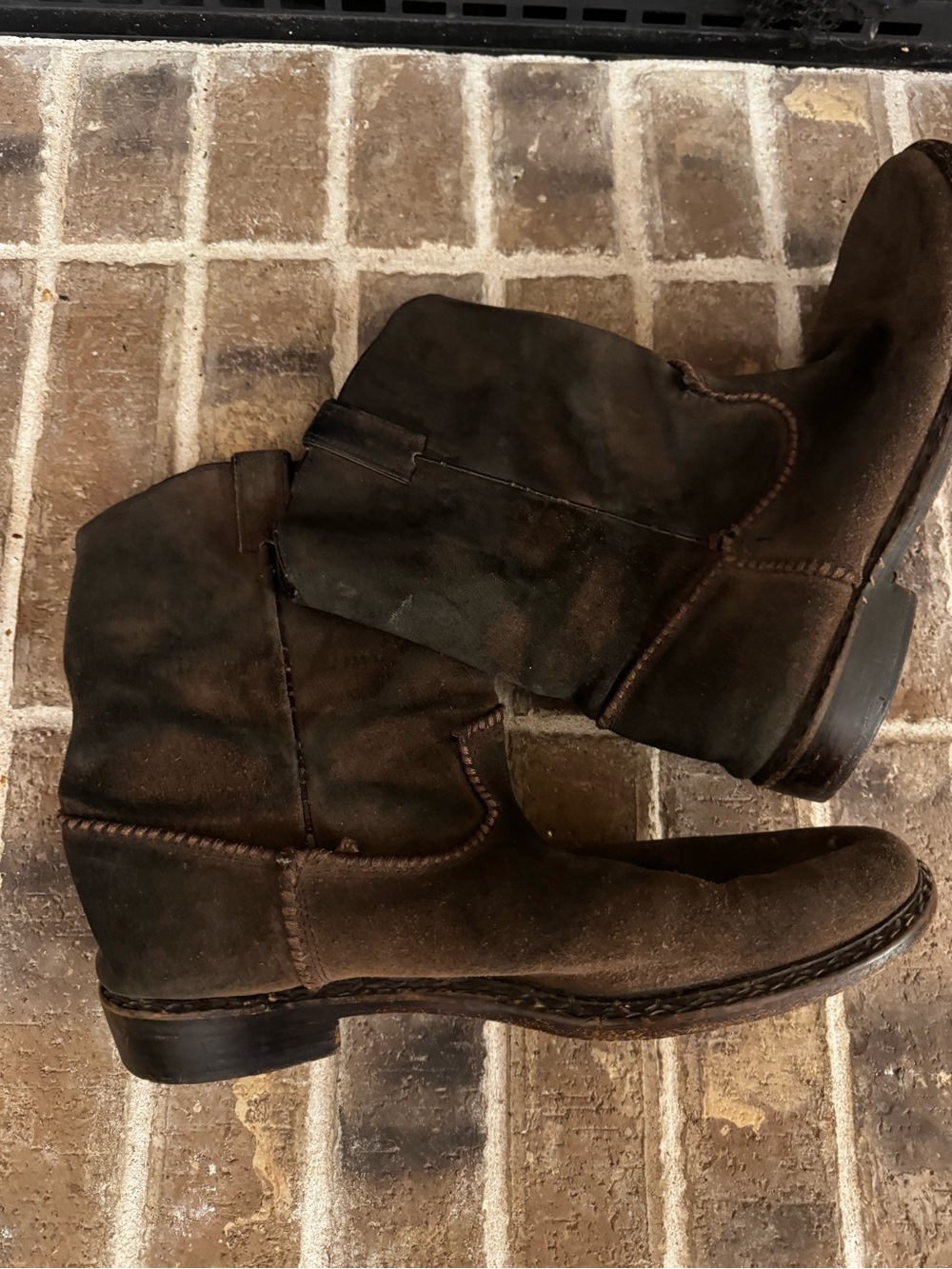 Frye Mens 11.5 D Brown Suede Roper Boots Pull On Western Leather Y2K Mid 2000s